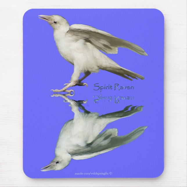 White Spirit Raven Wildlife Art Mousepad (Front)