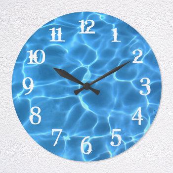 White Splash Numbers Blue Swimming Pool Large Clock by annaleeblysse at Zazzle