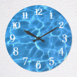 White Splash Numbers Blue Swimming Pool Large Clock at Zazzle
