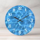 White Splash Numbers Blue Swimming Pool Large Clock<br><div class="desc">Add your own photo or personalized text to create your own wall clock. You can change the color of the wall clock numbers from white to something that matches your photo if needed. Photo of light playing on the bottom of a swimming pool digitally tinted bright blue.</div>