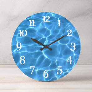 White Splash Numbers Blue Swimming Pool Large Clock