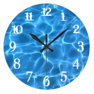 White Splash Numbers Blue Swimming Pool Large Clock