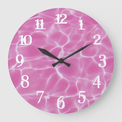White Splash Numbers Pink Swimming Pool Large Clock