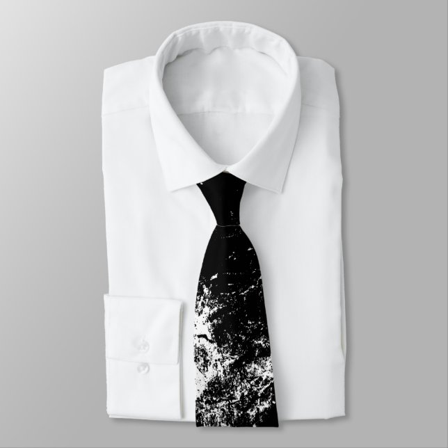 White Splashed Black Neck Tie (Tied)