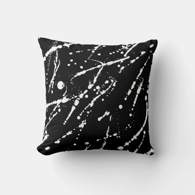 White Splatter on black abstract Throw Pillow (Front)