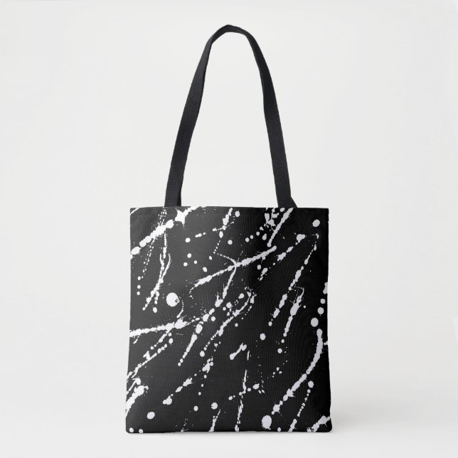 White Splatter on black abstract Tote Bag (Front)