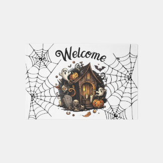 🎃 white Spooky Season Haunted House Door Mat 👻