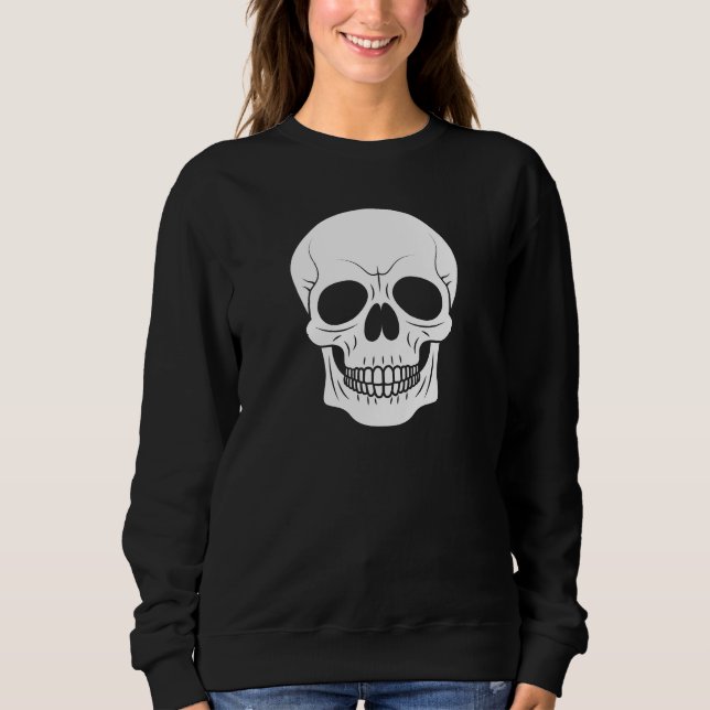 White Spooky Skull Silhouette Simple Halloween Sweatshirt (Front)