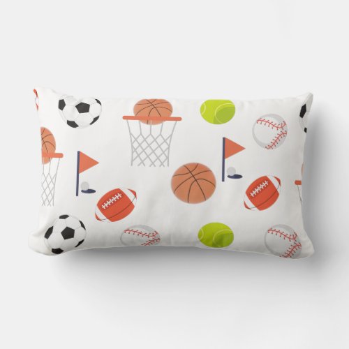 White Sports Balls Theme Collection Lumbar Pillow