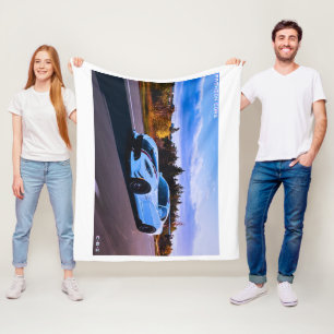 White sports car winter fleece blanket