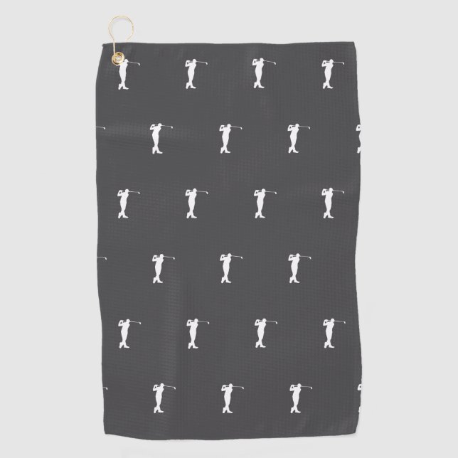 White Sports Golfer Silhouette Golf Towel (Front)