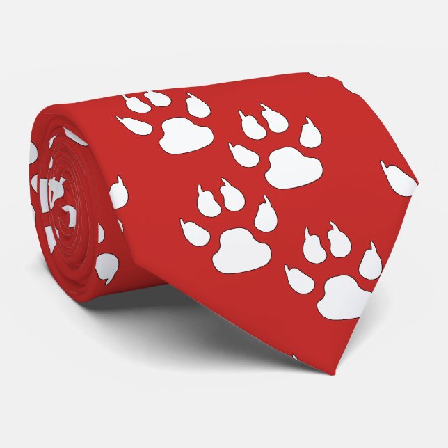 White Sports Mascot CLAW Paw On Maroon Neck Tie (Rolled)