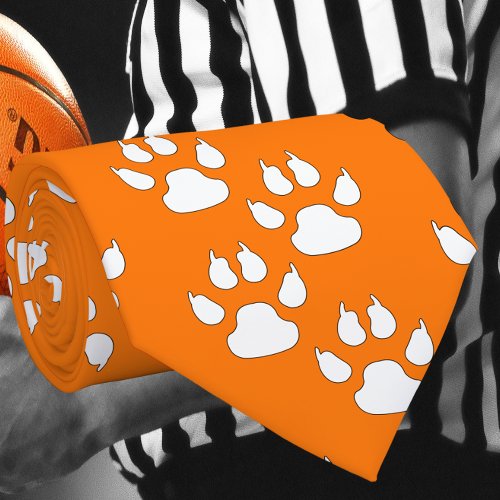 White Sports Mascot CLAW Paw On Orange Neck Tie