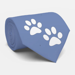 White Sports Mascot Paw Prints On Lt. Blue Neck Tie
