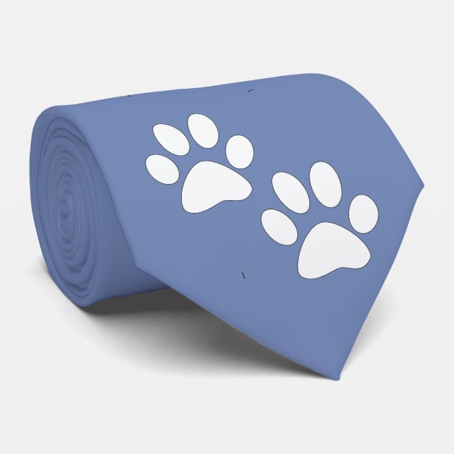 White Sports Mascot Paw Prints On Lt. Blue Neck Tie (Rolled)
