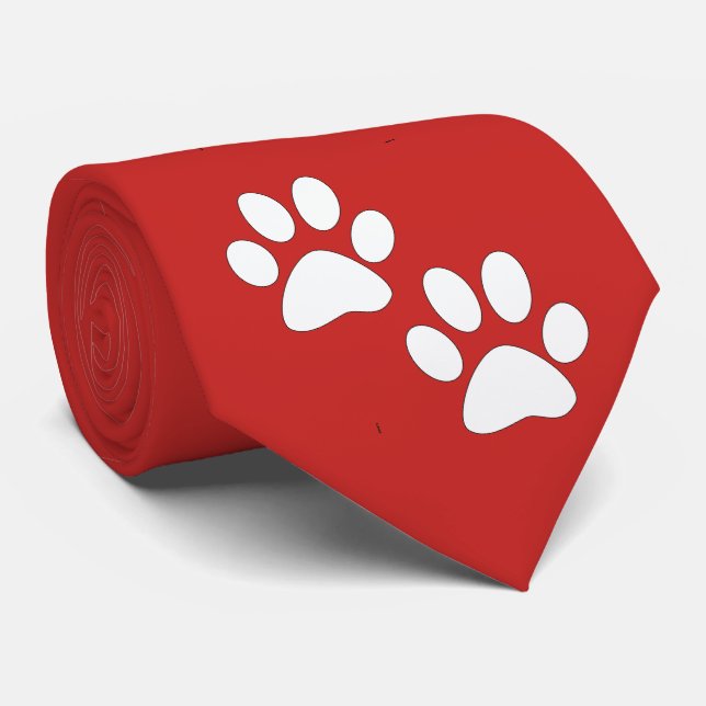 White Sports Mascot Paw Prints On Maroon Neck Tie (Rolled)