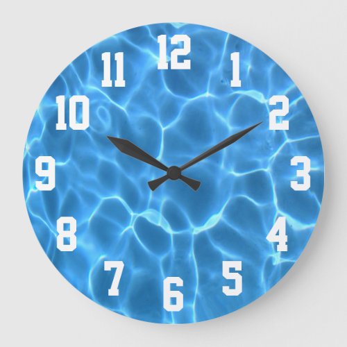 White Sports Numbers Aqua Blue Swimming Pool Photo Large Clock