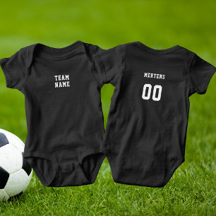 White Sports Team Name & Number Dark Baby Bodysuit