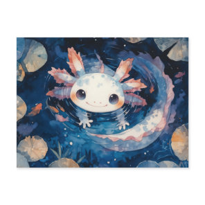 White Spotted Axolotl Swimming in Blue Pond Postcard