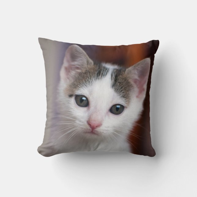 White Spotted Kitty Throw Pillow (Front)