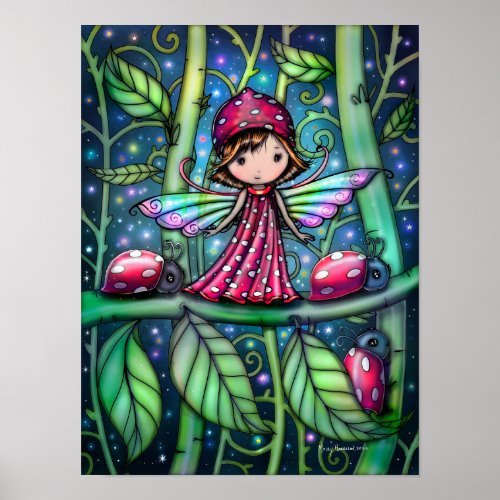 White Spotted Ladybug Fairy Fantasy Art Poster