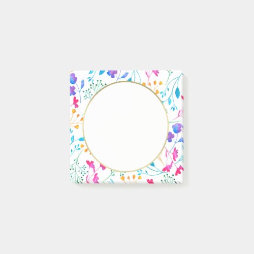 White Sprig Rainbow Colors Flower Post It Notes