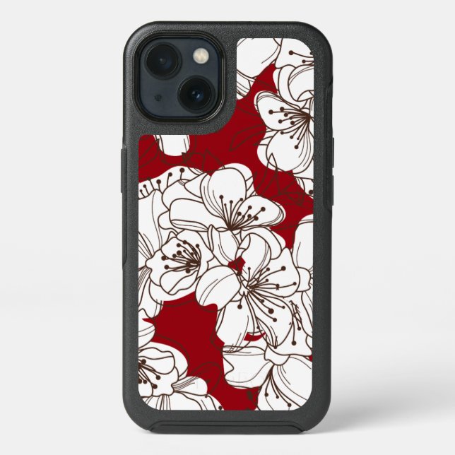 White Spring Apple Blossom Flowers on Red OtterBox Otterbox iPhone Case (Back)
