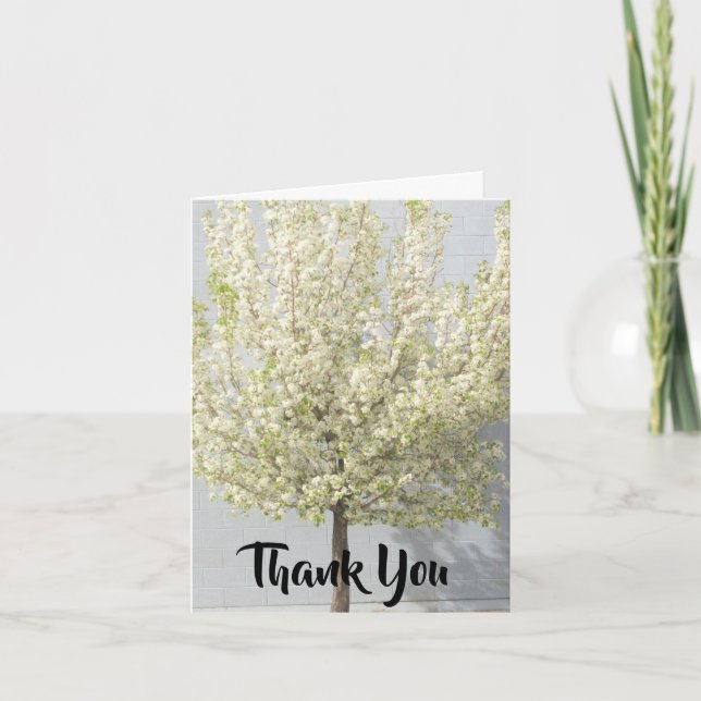 White Spring Blossoms Filled Tree Letterpress Thank You Card (Front)