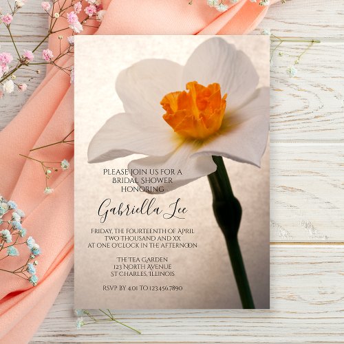 White Spring Daffodil Flower Bridal Shower Invitation