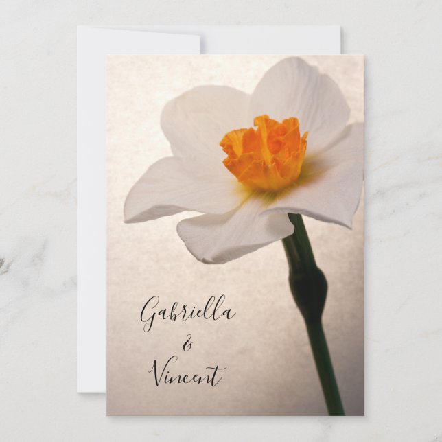 White Spring Daffodil Flower Wedding Invitation (Front)