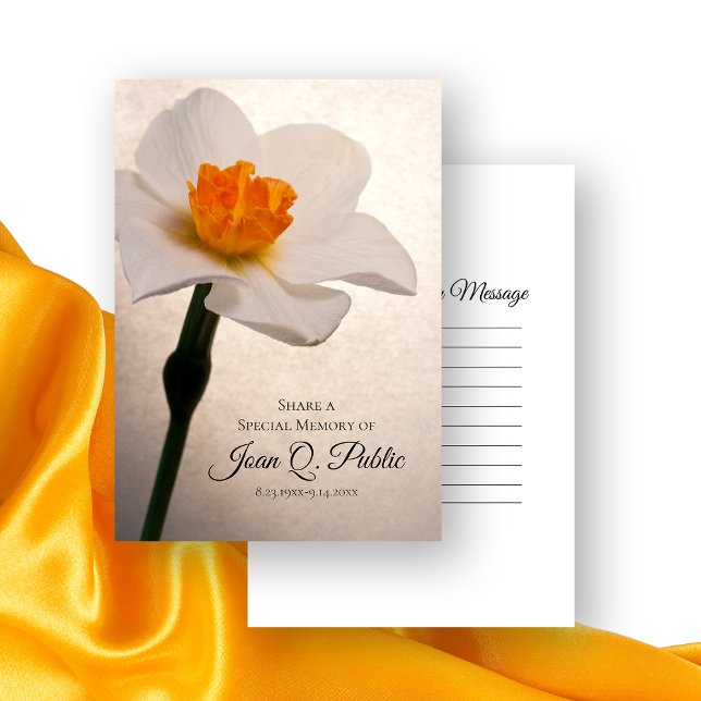 White Spring Daffodil Share a Memory Funeral  Note Card (Creator Uploaded)
