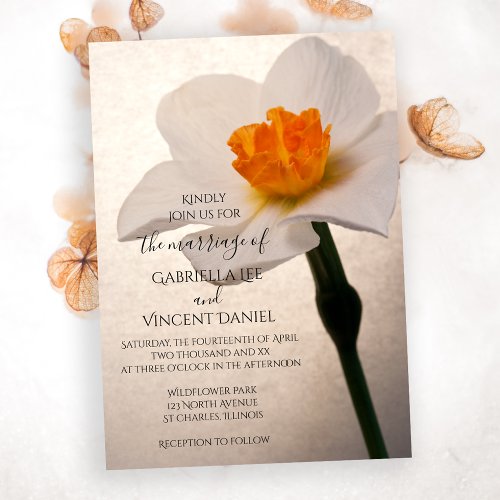 White Spring Daffodil Wedding Invitation