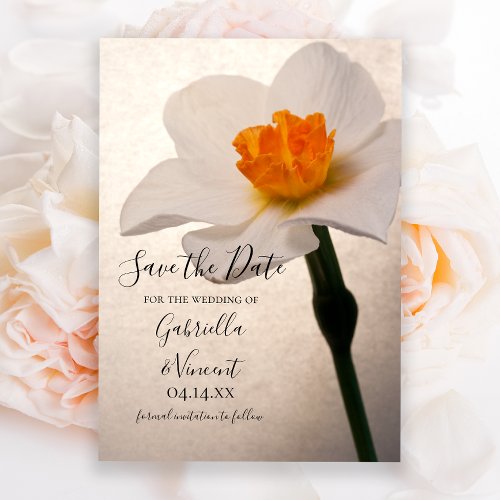 White Spring Daffodil Wedding Save the Date