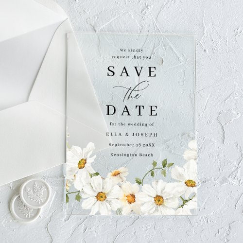 White Spring Floral Wedding Save The Date