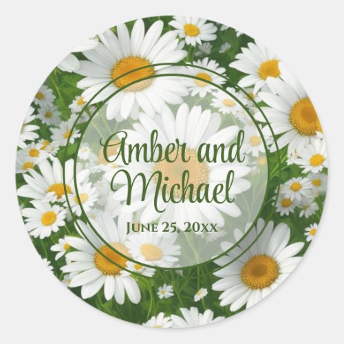 White spring floral white daisies greenery classic round sticker