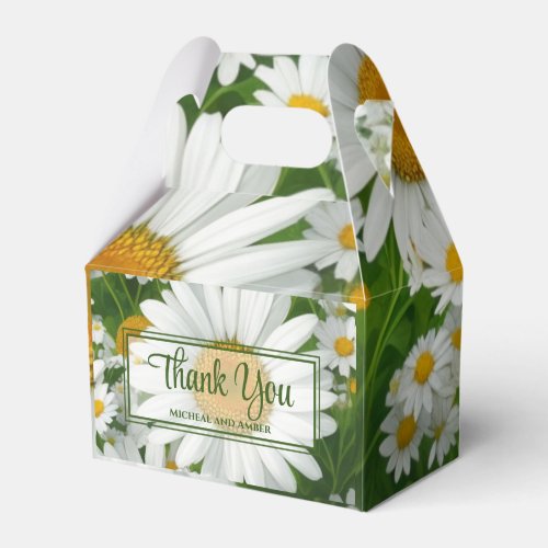 White spring floral white daisies greenery favor boxes