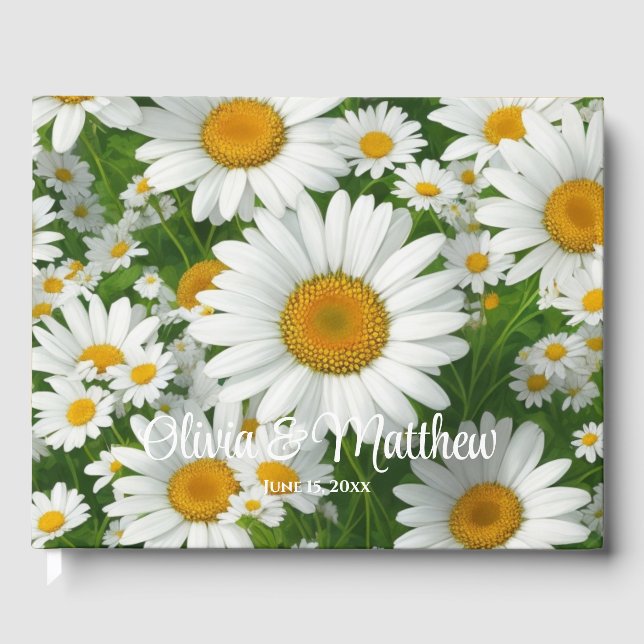 White spring floral white daisies greenery guest book (Front)