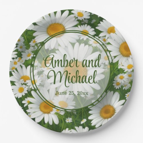 White spring floral white daisies greenery paper plates