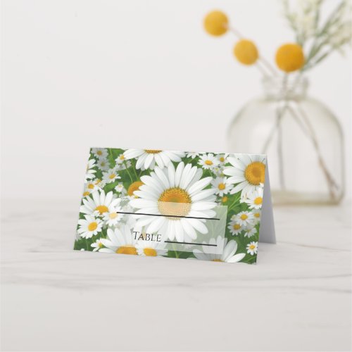 White spring floral white daisies greenery place card