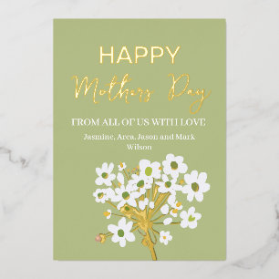 White Spring Florets Happy Mothers Day Gold Foil Holiday Card