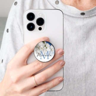 White spring flower blossom branch Monogram PopSocket