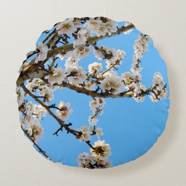 White Spring Love Blossoms, Round Pillow (Front)