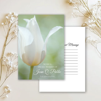 White Spring Tulip Flower Share a Memory Funeral  Note Card