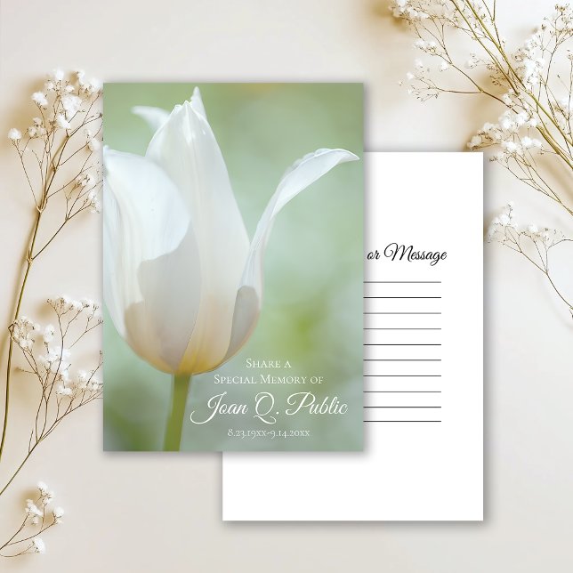 White Spring Tulip Flower Share a Memory Funeral  Note Card (Creator Uploaded)