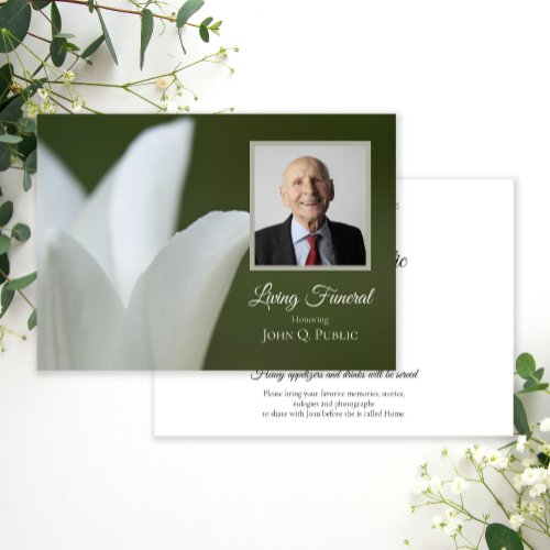 White Spring Tulip on Green Living Funeral Party Invitation