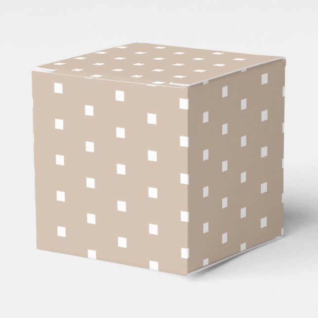 White square dots beige tan gift favor boxes (Front Side)