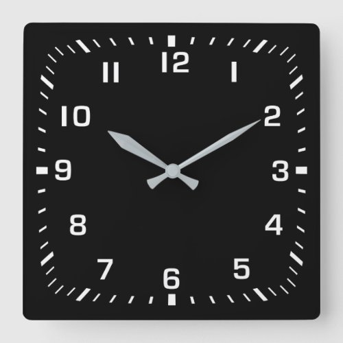 White Square Number Faceplate on Black Square Wall Clock