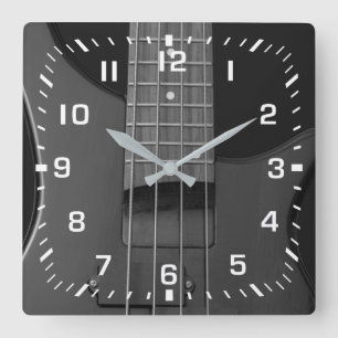 White Square Numbers on Bass Guitar Square Wall Clock