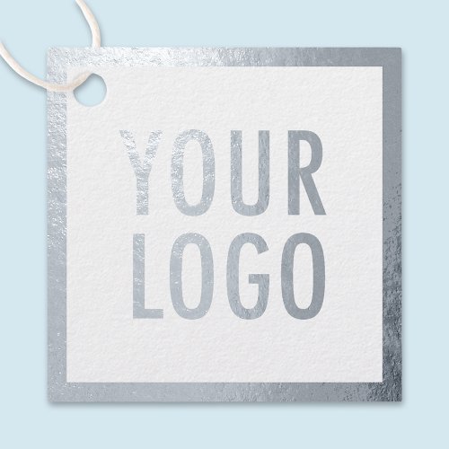 White Square Silver Foil Hang Tags Company Logo