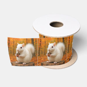 White Squirrel Holding an Acorn Satin Ribbon